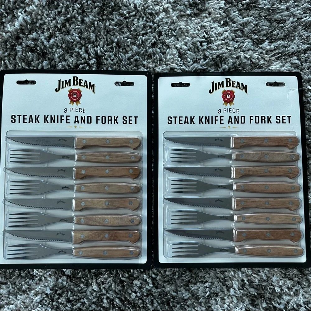 Jim Beam Two Sets of 8 Steak Knives and Forks